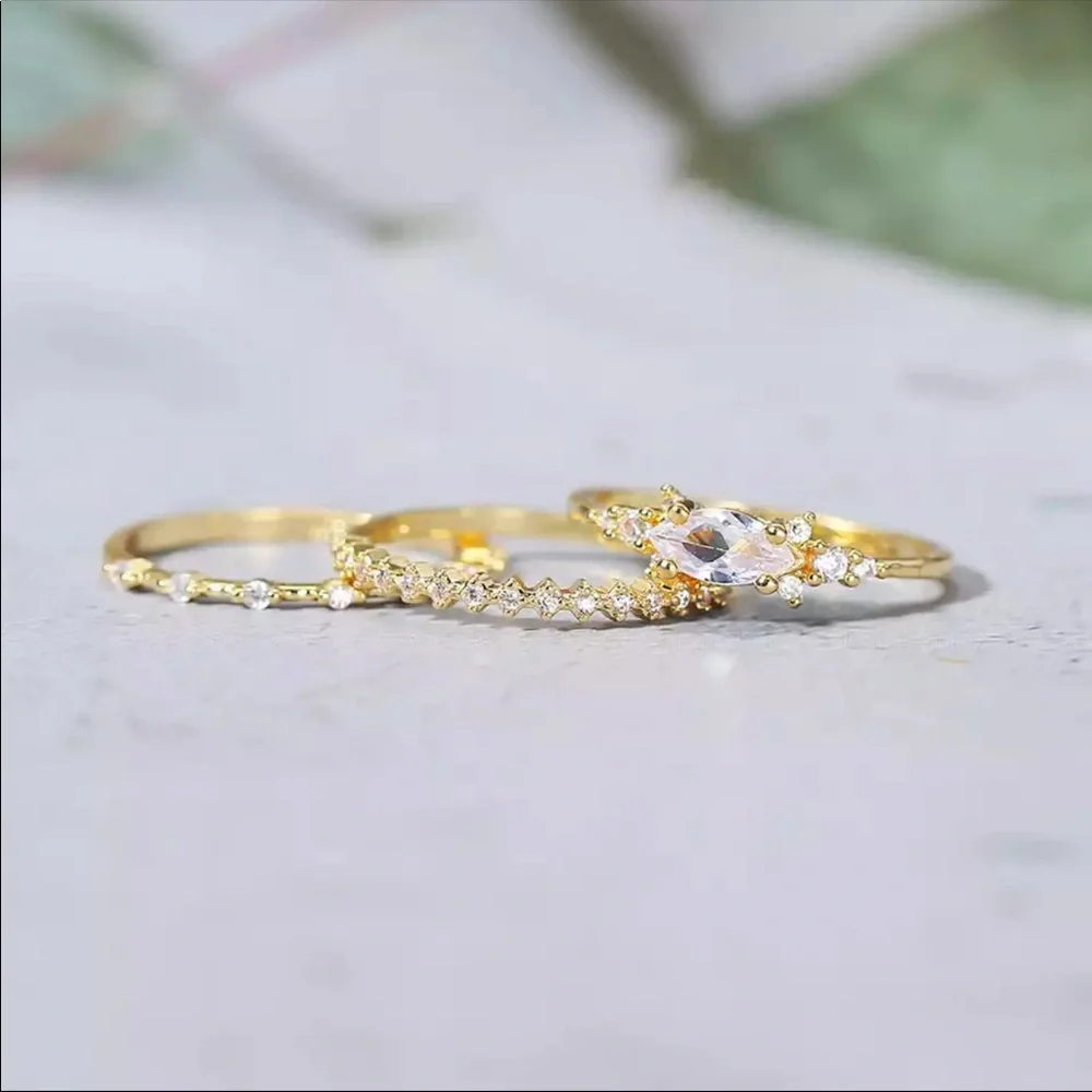 New Elegant Tiny Diamond 3Pcs Rings - Picture 2 of 3